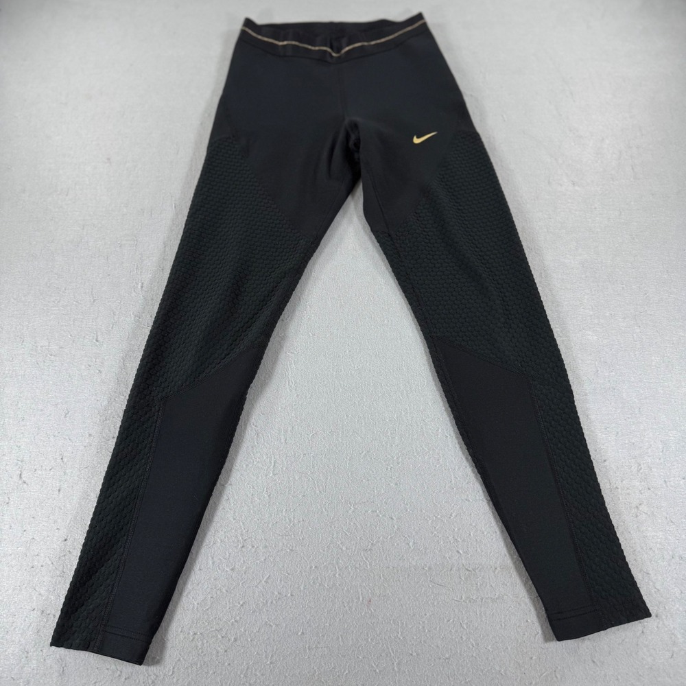 Nike Pro‎ Hyperwarm Thermal Leggings Womens XS Black Gold Running